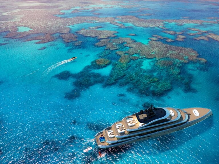 Super yacht on the Great Barrier Reef, Queensland
