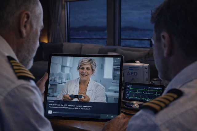 Telemedicine consultation on a superyacht